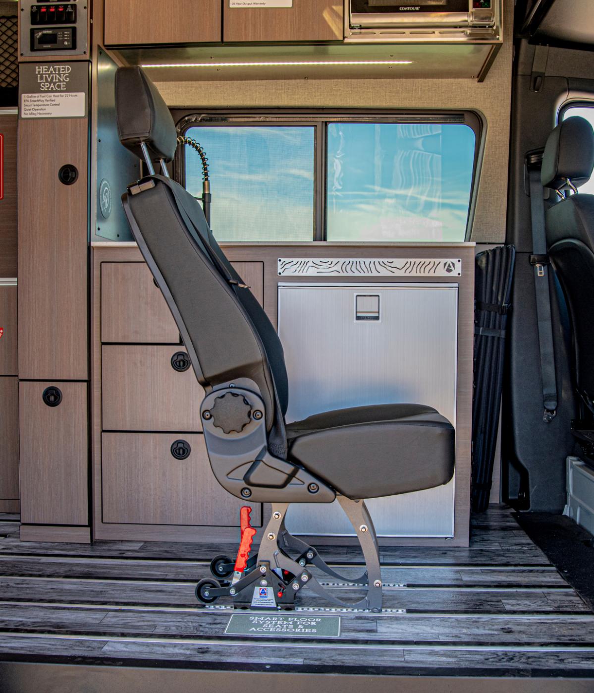 The profile of an adjustable chair inside an Antero Adventure Van