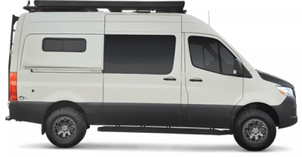 The Longs Peak Antero Adventure Van from a side cutout angle